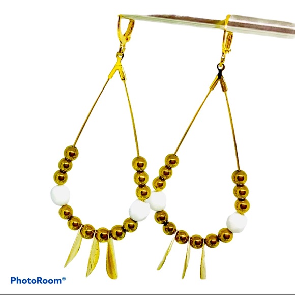 Hoop Earrings, Beaded Teardrop Dangles - Picture 2 of 4